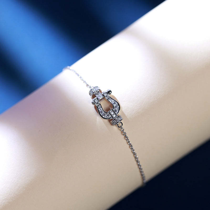 Wish cross-border new product mini horseshoe buckle bracelet S925 silver inlaid zircon gold-plated simple style women and men's same style jewelry-Mix MIx Style