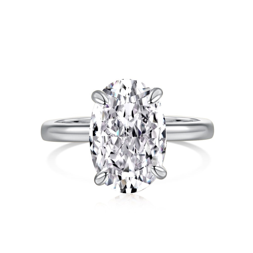 Solitarie Oval Cut Moissanite Diamond 3ct 18k White & Vermeil Gold Plated Engagement Ring | Mix Mix Style-Mix MIx Style
