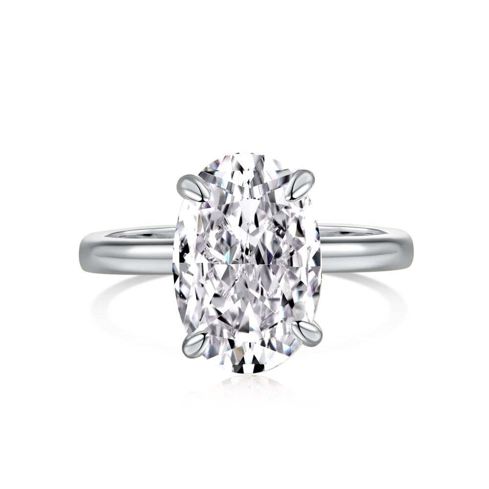 Solitarie Oval Cut Moissanite Diamond 3ct 18k White & Vermeil Gold Plated Engagement Ring | Mix Mix Style-Mix MIx Style