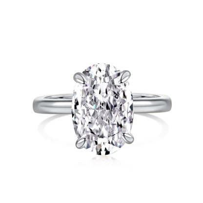 Solitarie Oval Cut Moissanite Diamond 3ct 18k White & Vermeil Gold Plated Engagement Ring | Mix Mix Style-Mix MIx Style