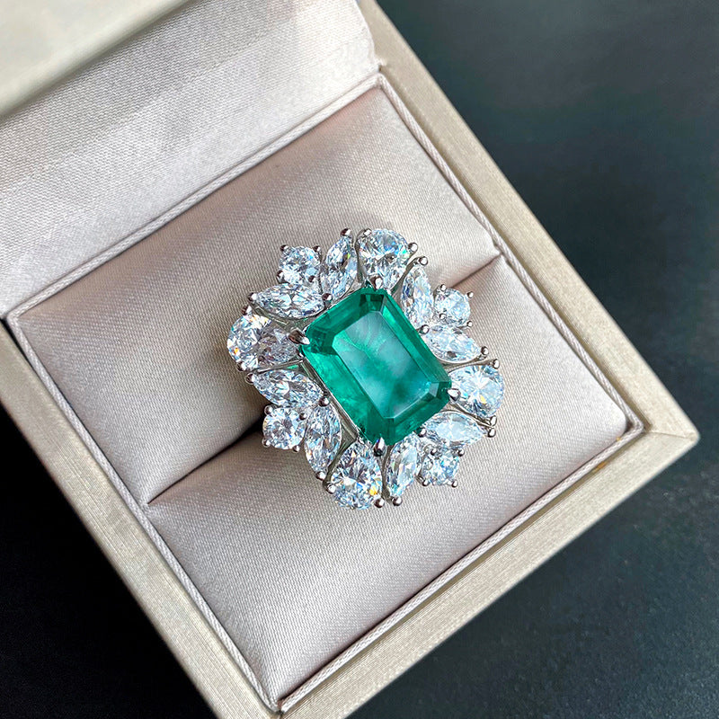 White Vintage Retro Pendant Green Emerald Cut Diamond Luxury 18k Gold Plated Necklace Earring & Ring Jewelry Set | Mix Mix Style-Mix MIx Style