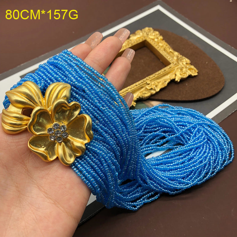 Blue Multi-Layer Beads Vintage Retro Flower Pendant Luxury 18k Vermeil Gold Plated Necklace Jewelry | Mix Mix Style-Mix MIx Style