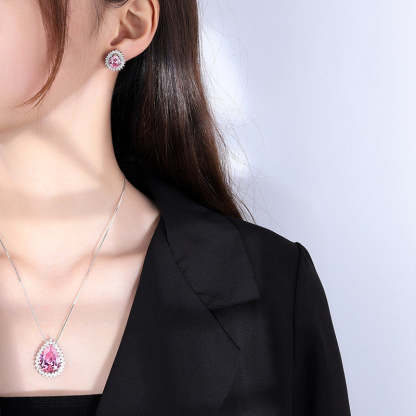 Yellow & Pink Vintage Classic Pendant Pear Cut Diamond Luxury 18k White Gold Plated Necklace Earrings Jewelry Set | Mix Mix Style-Mix MIx Style