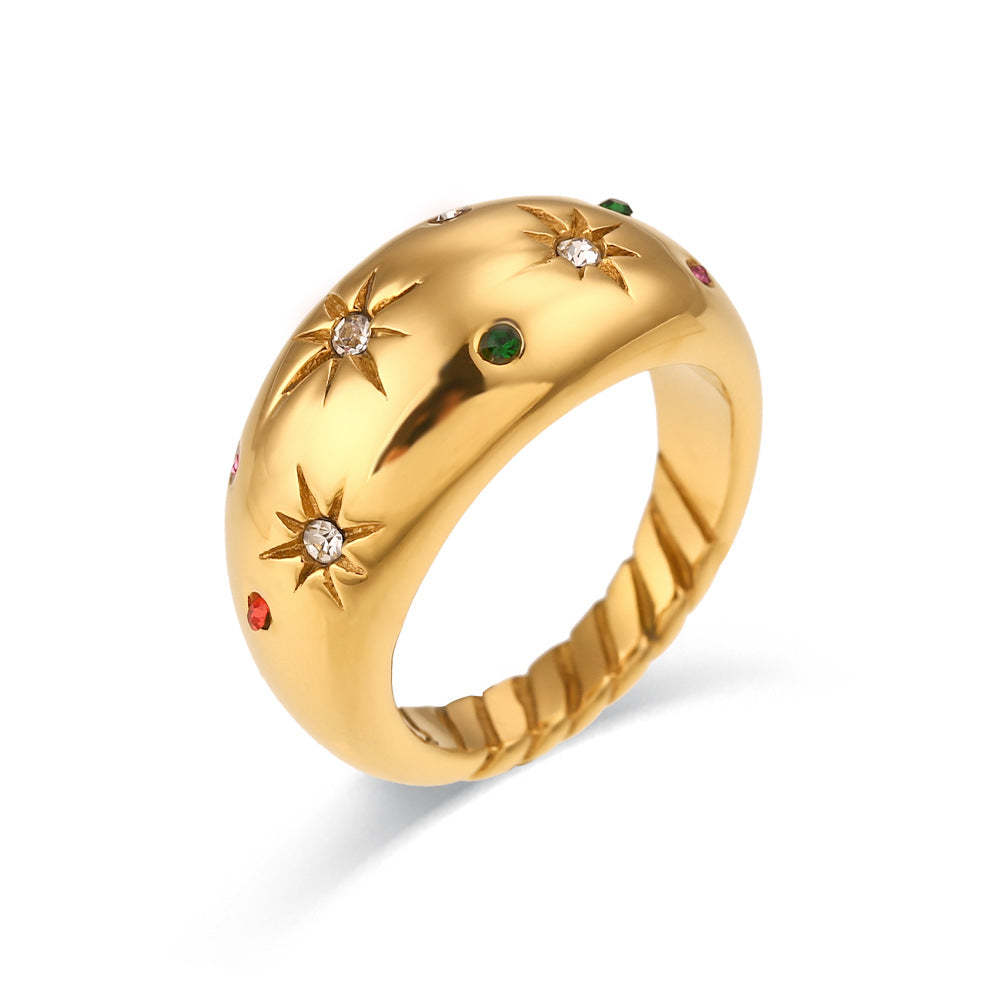 Solid Antique Style Star Round Micro Diamonds Elegant 18k Vermeil Gold Plated Ring Jewelry | Mix Mix Style-Mix MIx Style