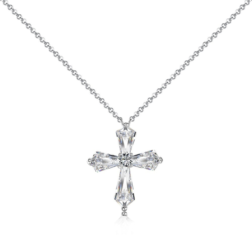 S925 sterling silver necklace women's light luxury high-end super fairy pentagonal zircon cross pendant niche hip-hop necklace-Mix MIx Style