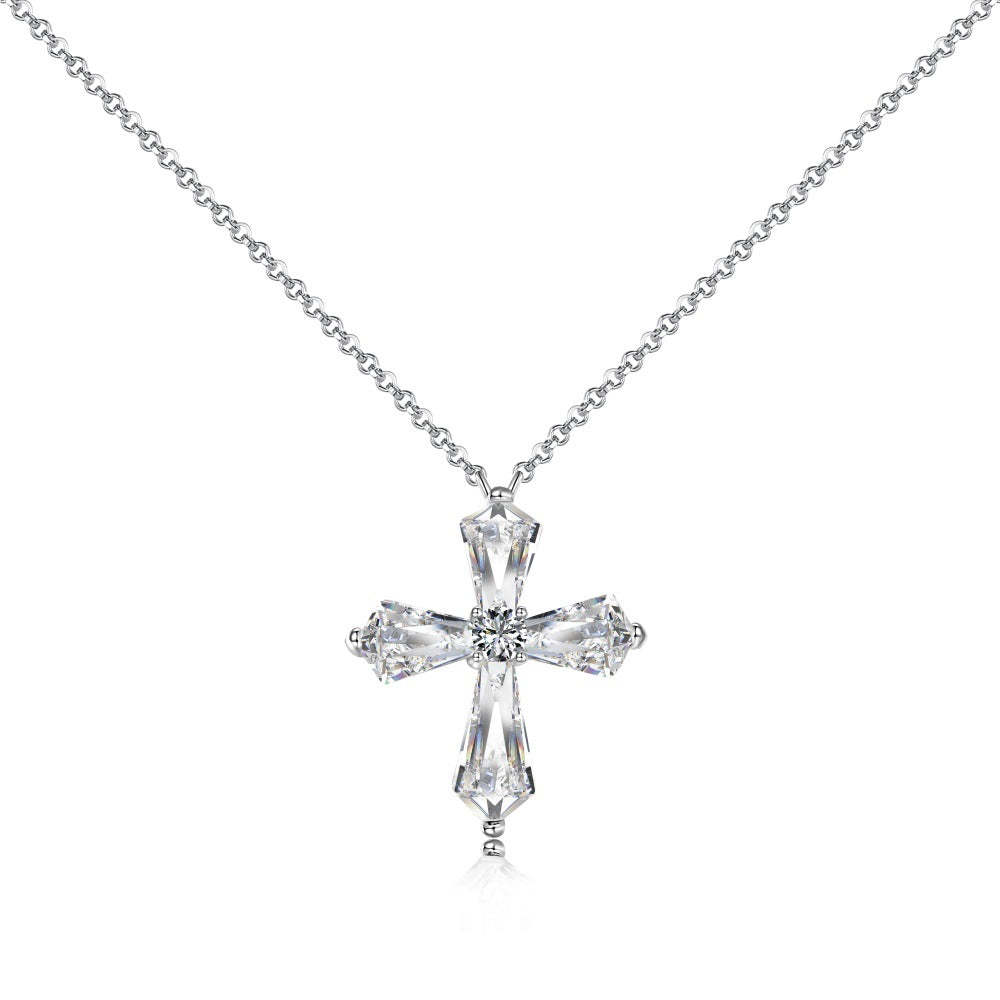 S925 sterling silver necklace women's light luxury high-end super fairy pentagonal zircon cross pendant niche hip-hop necklace-Mix MIx Style