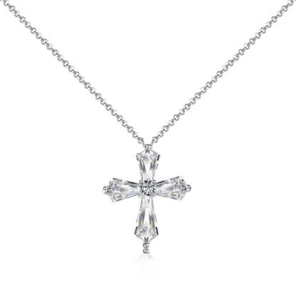 S925 sterling silver necklace women's light luxury high-end super fairy pentagonal zircon cross pendant niche hip-hop necklace-Mix MIx Style