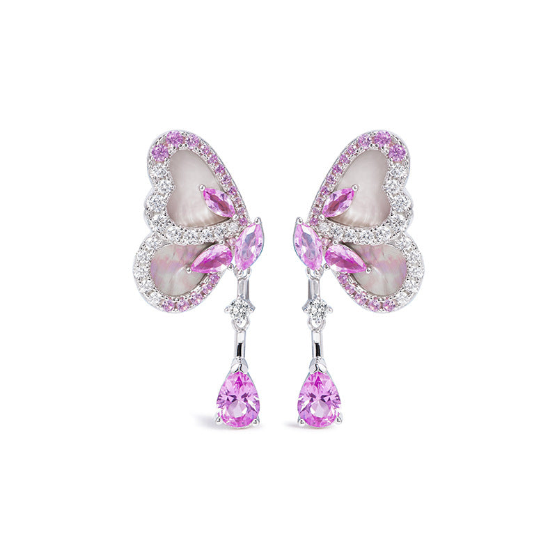 White & Red Trendy Butterfly Pear Cut Moissanite Diamonds Luxury 18k White Gold Plated Drop Earrings | Mix Mix Style-Mix MIx Style