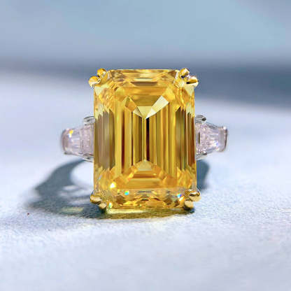 Solitarie Yellow Emerald Cut Moissanite Diamond 5ct 18k White Gold Plated Engagement Ring | Mix Mix Style-Mix MIx Style