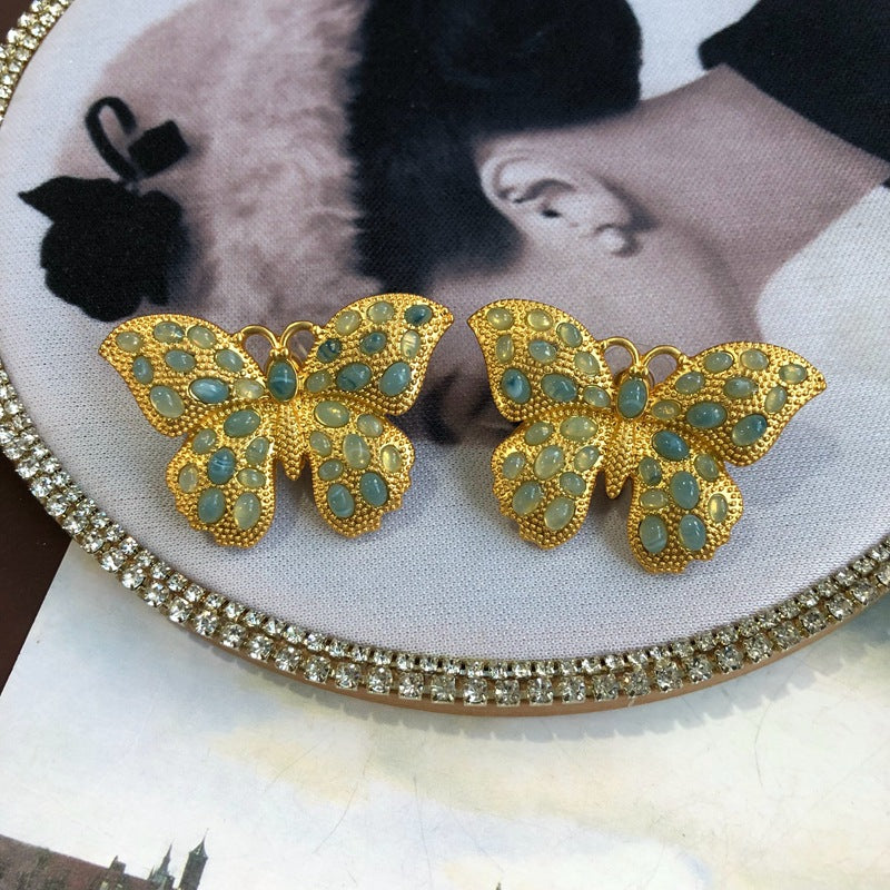 Butterfly Blue Gemstone Retro Classic Pendant Akoya Pearls Luxury 18k Gold Plated Necklace Earrings Jewelry Set | Mix Mix Style-Mix MIx Style