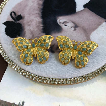 Butterfly Blue Gemstone Retro Classic Pendant Akoya Pearls Luxury 18k Gold Plated Necklace Earrings Jewelry Set | Mix Mix Style-Mix MIx Style