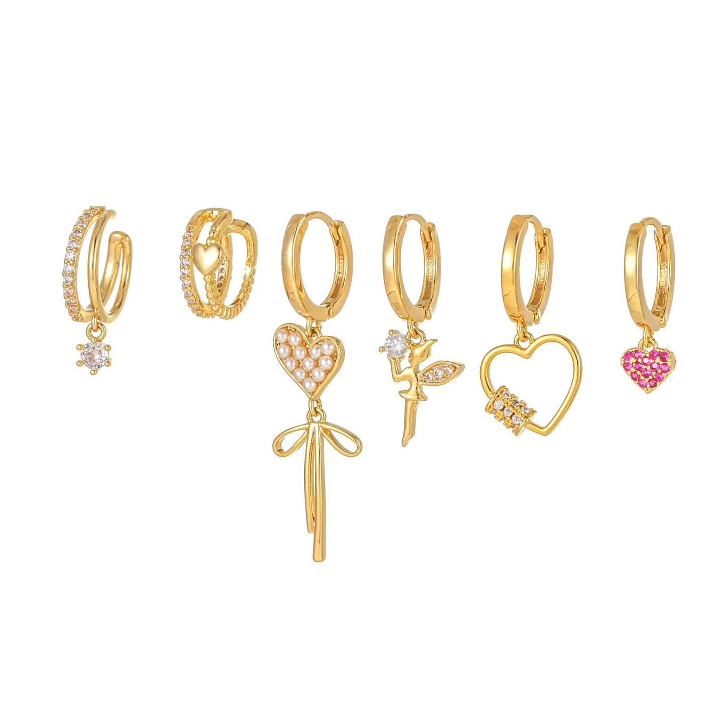 Fashion personality temperament asymmetrical hypoallergenic tassel earrings sweet heart-shaped pearl long earrings set wholesale-Mix MIx Style