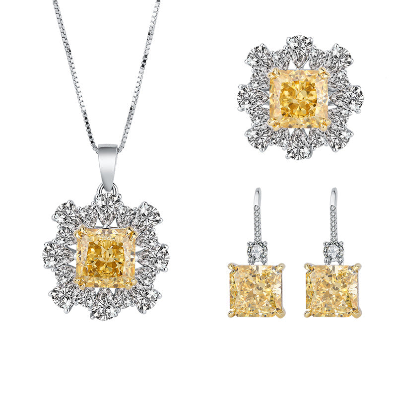 2023 retro style hot selling high carbon diamond radiant cut 10*10 yellow diamond hand inlaid set S925 silver-Mix MIx Style