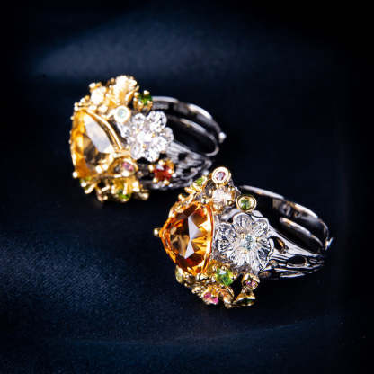 Imitation natural citrine colored gemstone ring Italian court jewelry craftsmanship brilliant high-end open ring-Mix MIx Style