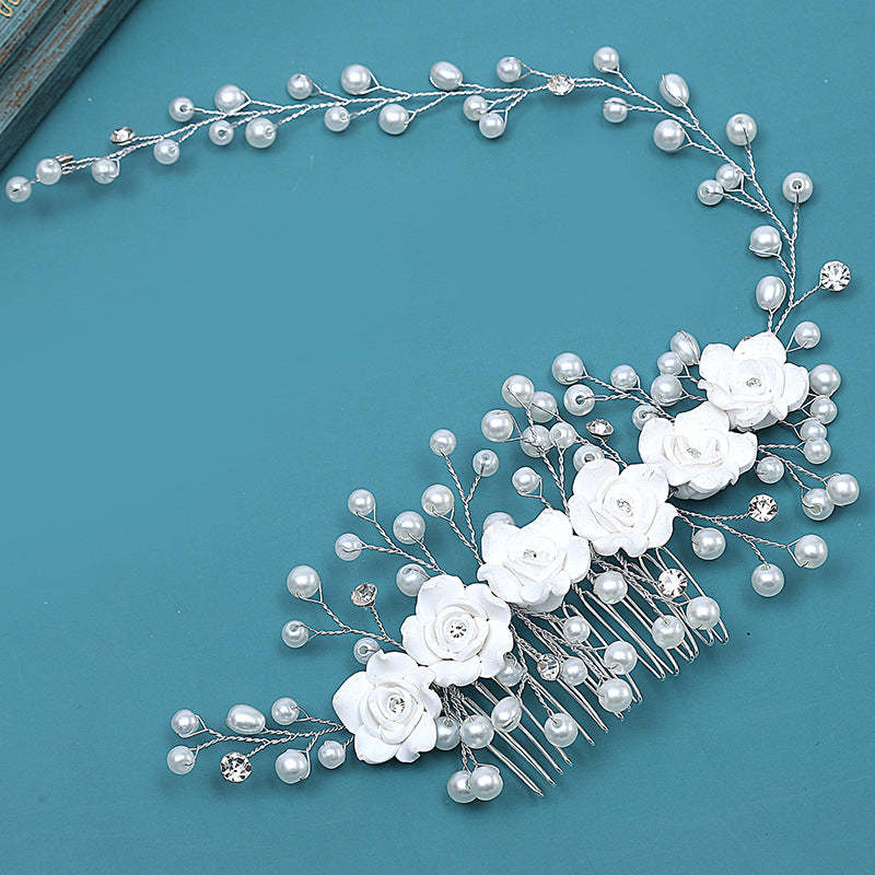 White Flowers Pearls & Moissanite Diamonds 18k White Gold Plated Elega