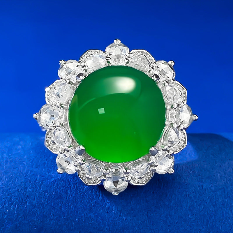 Emerald Green Vintage Retro Round Gemstone Luxury 18k White Gold Plated Ring Jewelry | Mix Mix Style-Mix MIx Style
