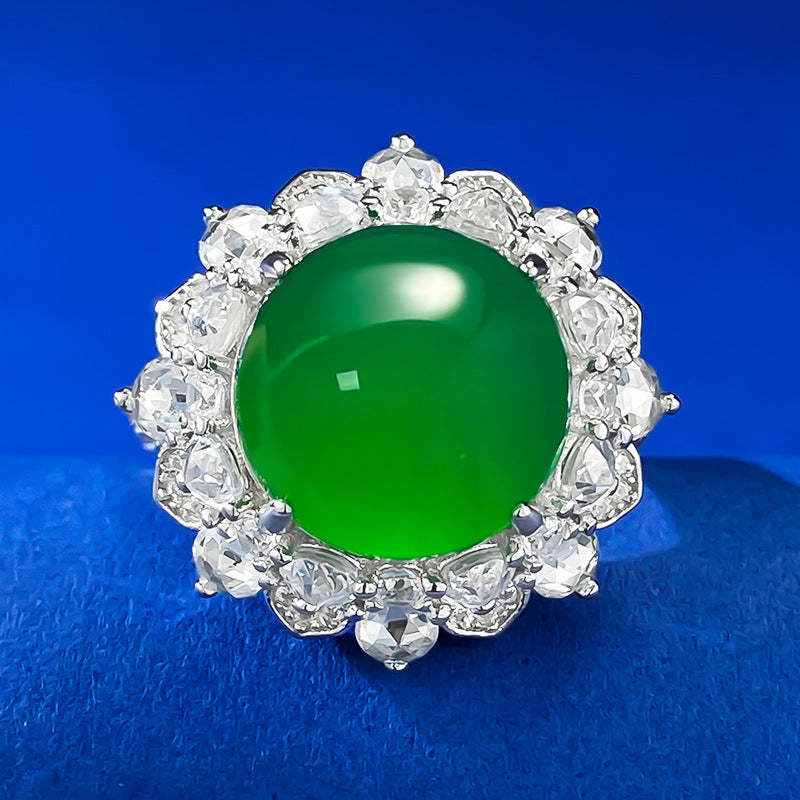 Emerald Green Vintage Retro Round Gemstone Luxury 18k White Gold Plated Ring Jewelry | Mix Mix Style-Mix MIx Style