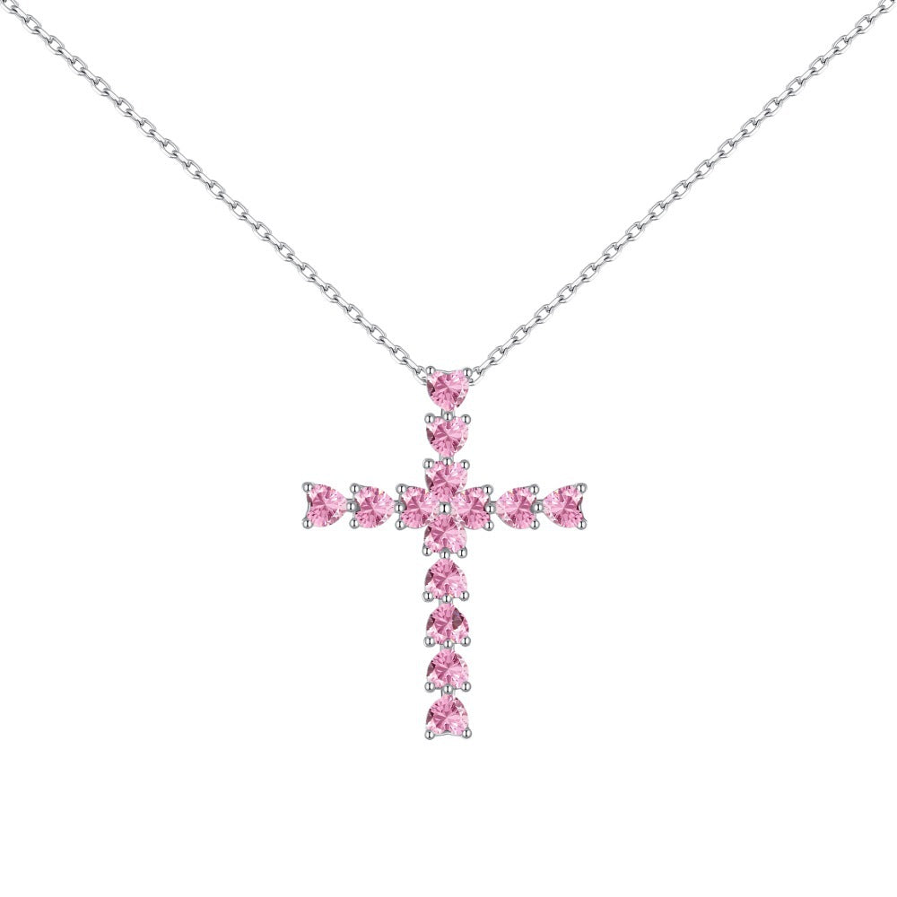 Linlang cross-border new S925 sterling silver cross necklace female European and American fashion ins3*3 heart-shaped zircon clavicle chain-Mix MIx Style