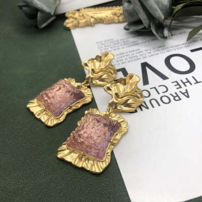 Square Pink Vintage Retro Elegant Luxury 18k Gold Plated Necklace Earring Bracelet Jewelry Set | Mix Mix Style-Mix MIx Style