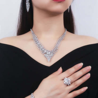 Wedding language European and American exaggerated luxury temperament full diamond bridal wedding suit fashionable rhinestone shiny four-piece jewelry-Mix MIx Style