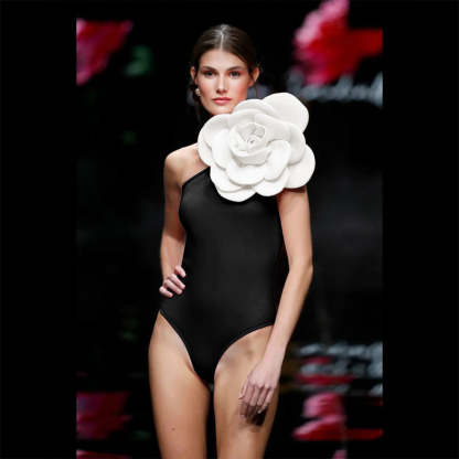 Statement Bodysuit & Swimsuit With Oversized Flower - Black | Mix Mix Style [Hot Seller]-Mix MIx Style