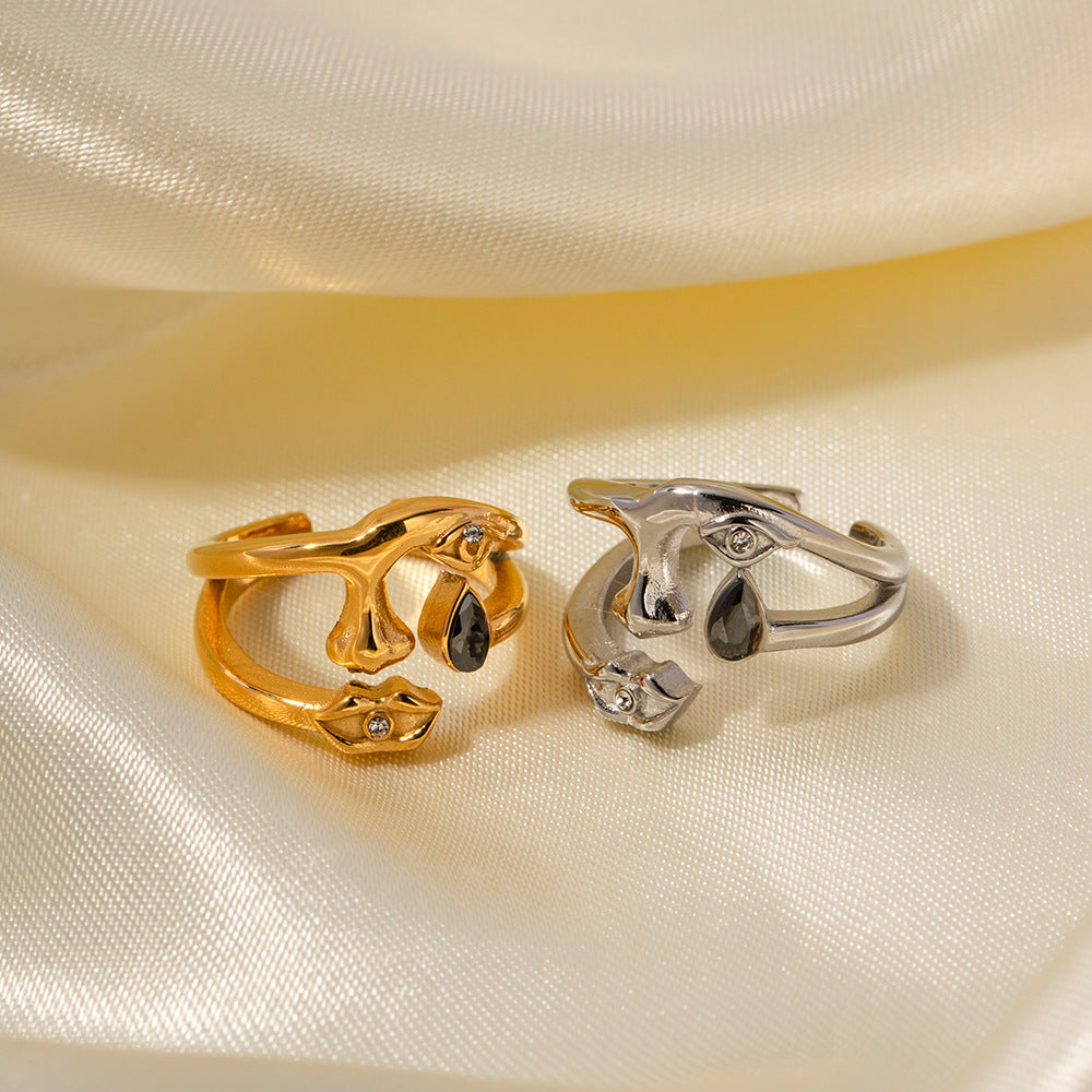 Irregular Natural Gem 18K Gold Plated and Silver Open Ring | Mix Mix Style [Hot Seller]-Mix MIx Style