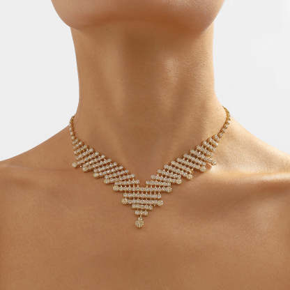 Dainty Golden Retro Classis Diamonds Elegant Triangle 18k Gold Plated Necklace Jewelry | Mix Mix Style-Mix MIx Style