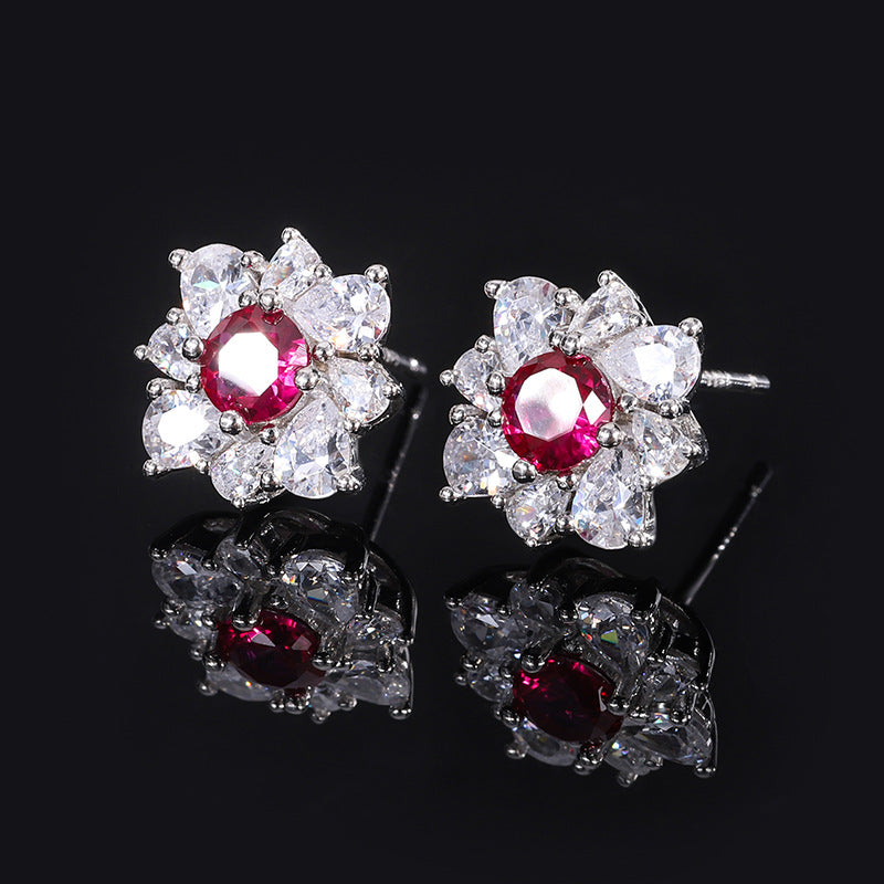 Green - Pink - Blue Flower Dazzling Round Moissanite Diamonds 1ct Elegant 18k White Gold Plated Stud Earrings | Mix Mix Style-Mix MIx Style