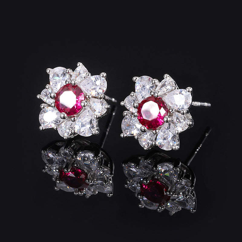 Green - Pink - Blue Flower Dazzling Round Moissanite Diamonds 1ct Elegant 18k White Gold Plated Stud Earrings | Mix Mix Style-Mix MIx Style