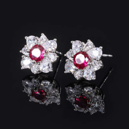 Green - Pink - Blue Flower Dazzling Round Moissanite Diamonds 1ct Elegant 18k White Gold Plated Stud Earrings | Mix Mix Style-Mix MIx Style