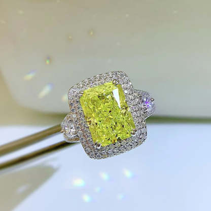 Luxury Yellow Cushion Cut Diamond 4ct 18k White Gold Plated Engagement Ring | Mix Mix Style-Mix MIx Style