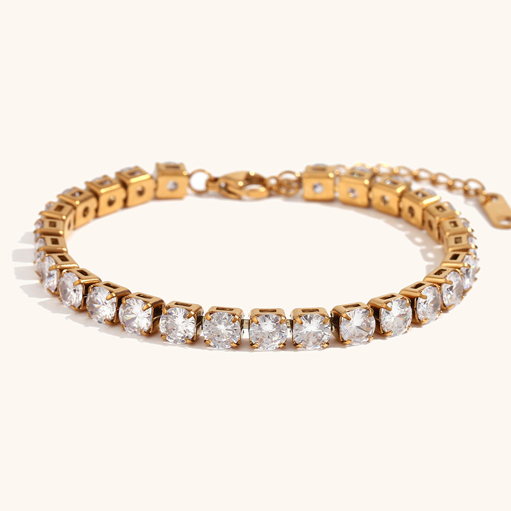European and American cross-border hot selling fashion light luxury zircon chain bracelet stainless steel plated 18K gold simple hand jewelry-Mix MIx Style