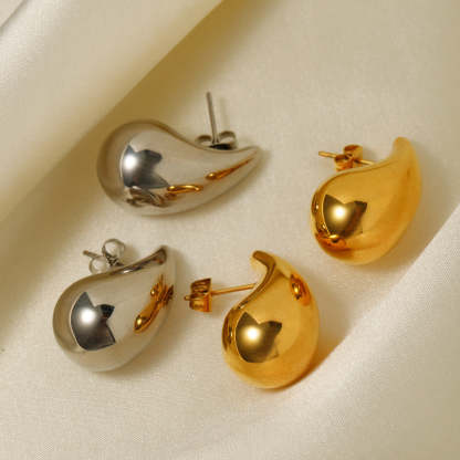Minimalist Water Drop Shaped Elegant 18k Vermeil/White Gold Plated Stud Earrings | Mix Mix Style-Mix MIx Style