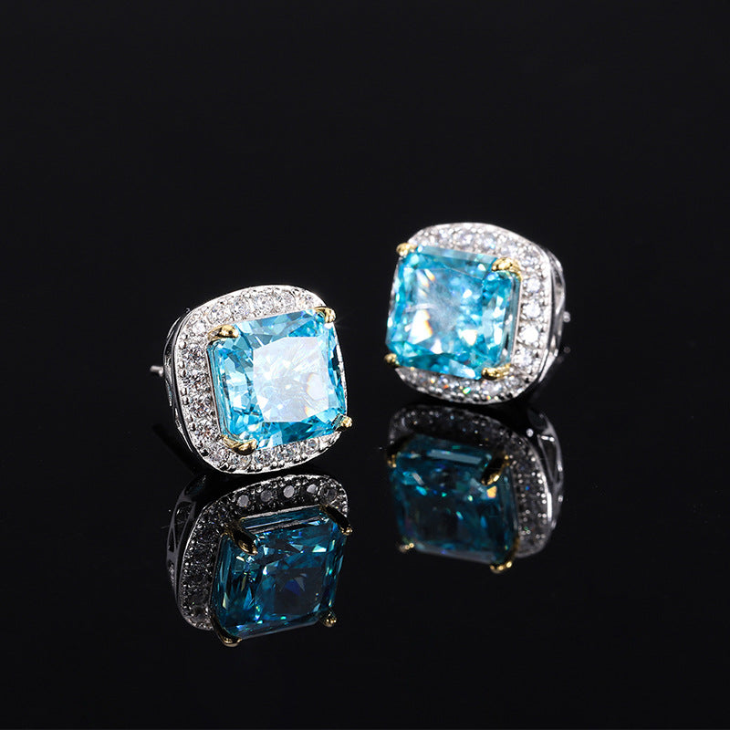 Purple - Blue - Yellow Classic Cushion Cut Moissanite Diamonds 2ct Luxury 18k White Gold Plated Stud Earrings | Mix Mix Style-Mix MIx Style