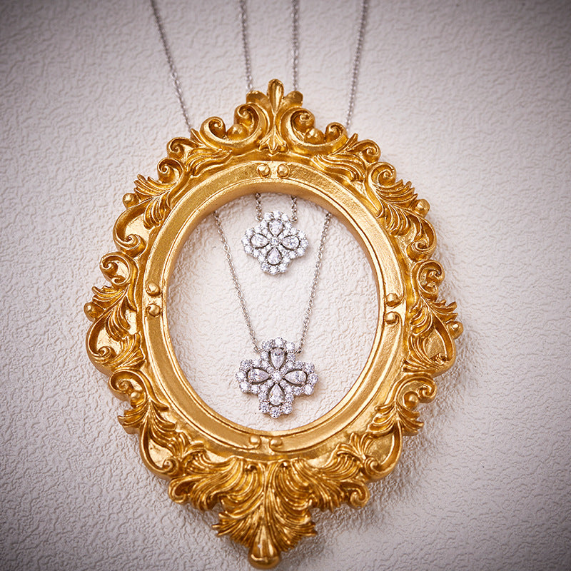 Internet celebrity's same large four-leaf clover necklace S925 silver gold-plated high-end temperament women's flower-shaped short clavicle chain-Mix MIx Style