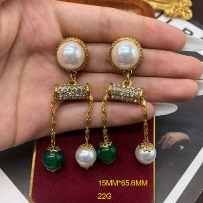 Green & White Luxury Akoya Pearls & Moissanite Diamonds Luxury 18k Vermeil Gold Plated Drop Earrings | Mix Mix Style-Mix MIx Style