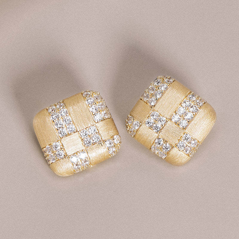 Butchera style brushed square earrings 925 sterling silver diamond niche simple fashion earrings wholesale-Mix MIx Style