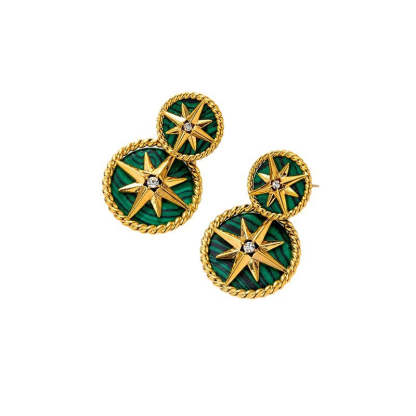Compass eight-pointed star earrings for women high-grade malachite mother-of-pearl earrings 925 silver needle French temperament light luxury earrings-Mix MIx Style