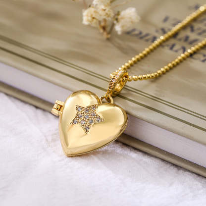 Butterfly Heart Vintage Locket Photo Open Pendant Diamonds 18k Vermeil Gold Plated Necklace Jewelry | Mix Mix Style-Mix MIx Style