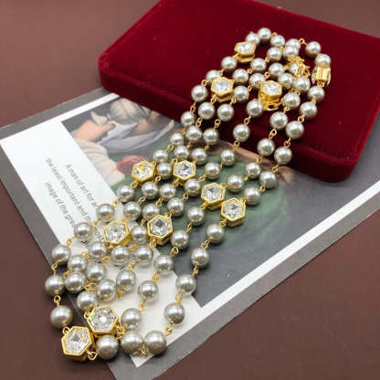 Slver Vintage Classic Multi-Layer Grey/ White PEarls Luxury 18k Gold Plated Long Necklace Jewelry | Mix Mix Style-Mix MIx Style
