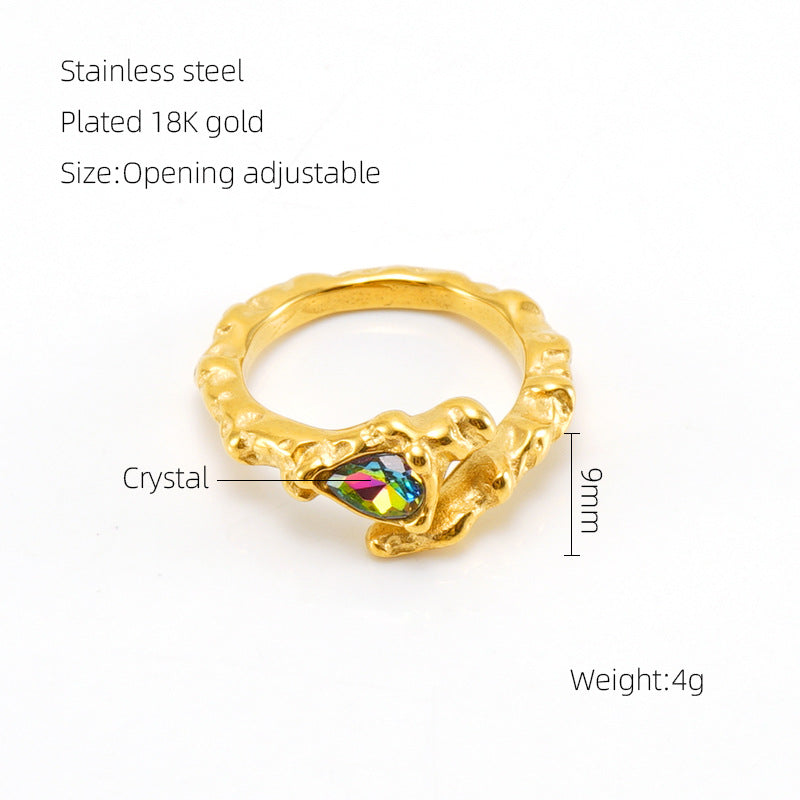Retro Moissanite Gem 18k Gold Plated Opening Adjustable Ring | Mix Mix Style-Mix MIx Style