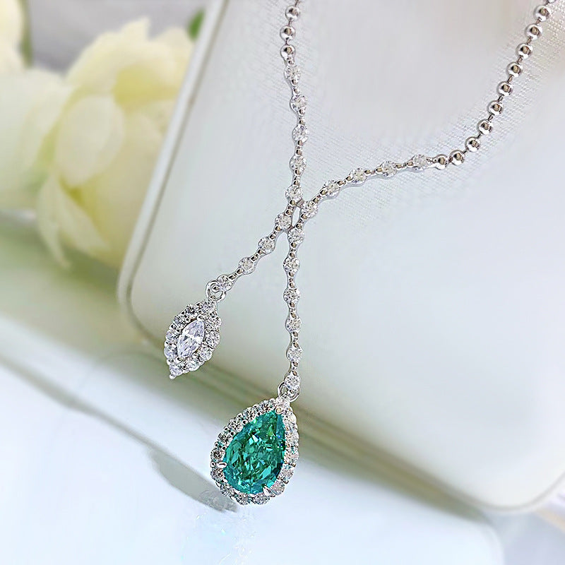 Mujing Jewelry 2023 European 3ct and American New Products 925 Silver Paraiba 7*11 High Carbon Diamond Necklace Women's Clavicle Chain Pendant-Mix MIx Style