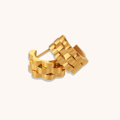 Geometric textued watch pattern 18k Vermeil/White Gold Plated Vintage Retro Hoop Earrings | Mix Mix Style-Mix MIx Style