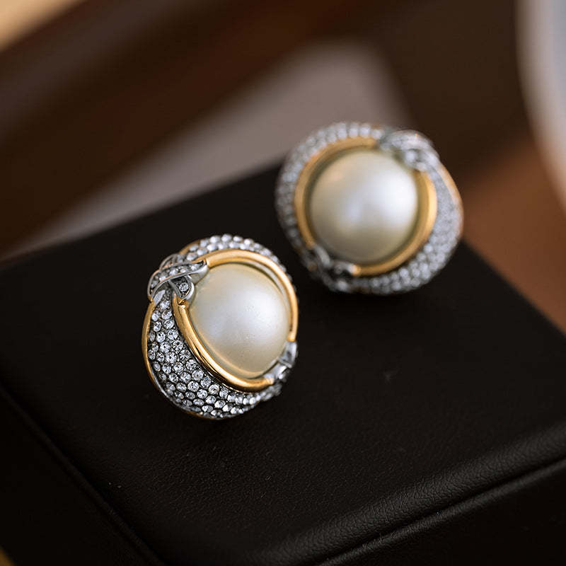 Pearl earrings for women French light luxury high-end diamond earrings 2023 new style retro temperament niche design earrings-Mix MIx Style