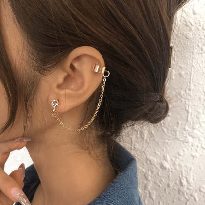 Dragon - Rose Motive Moissanite Diamonds 18k White Gold Plated Ear Crawler Earrings | Mix Mix Style-Mix MIx Style