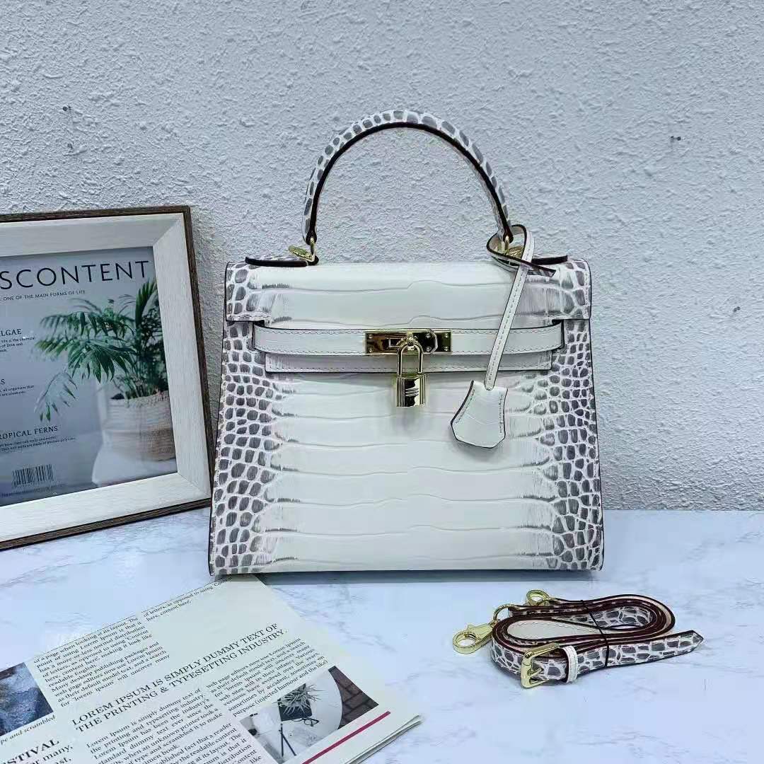 Cowhide Crocodile Pattern Kelly II Genuine Leather Women's Bag Trendy All-match Single Shoulder Crossbody Bag Handbag Guangzhou Factory-Mix MIx Style
