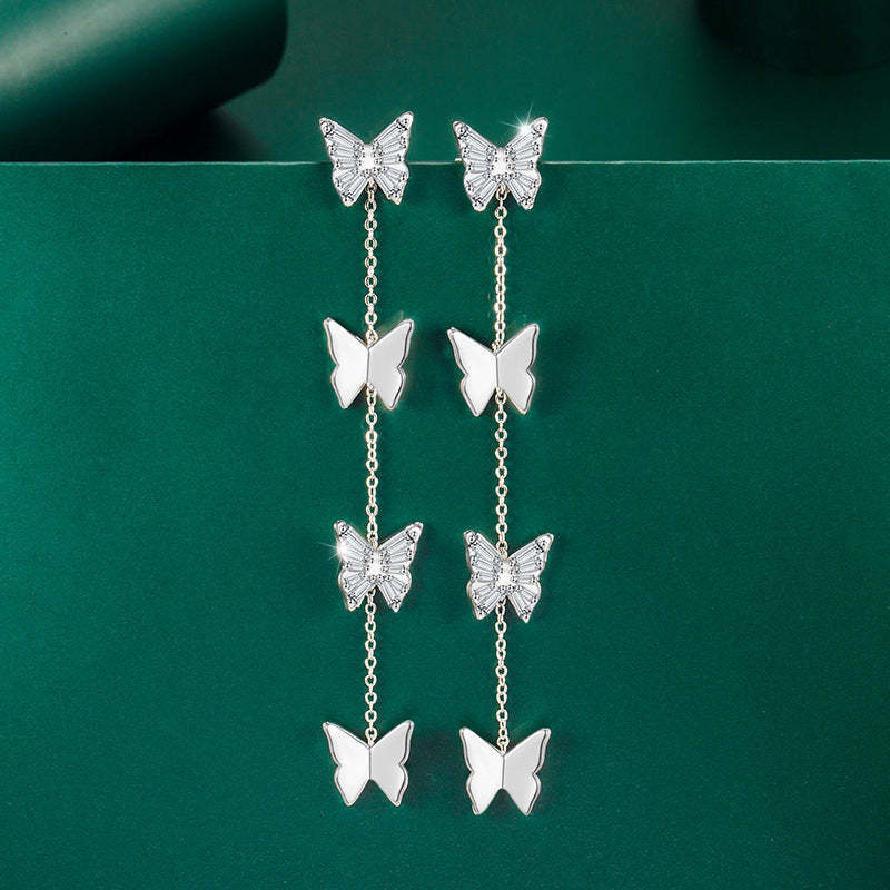White Butterfly Moissanite Diamonds Elegant 18k White Gold Plated Drop