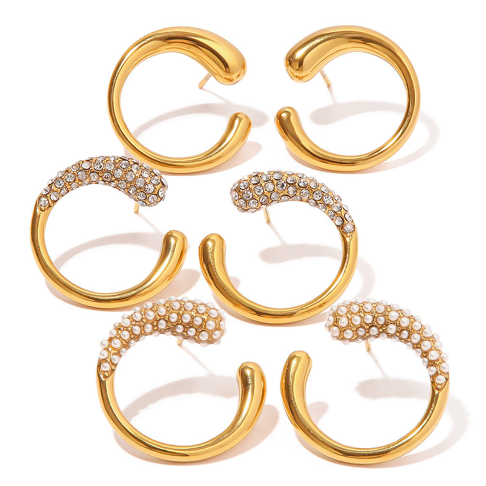 Circle Micro Moissanite Diamonds Luxury 18k Vermeil Gold Plated Vintage Retro Stud Earrings | Mix Mix Style-Mix MIx Style