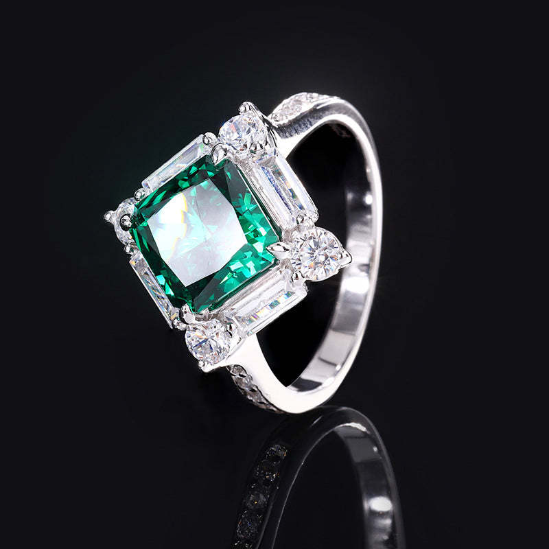 2023 New S925 Silver High Carbon Emerald Green Diamond Princess Cut Diamond Set Female Main Stone 8*8-7*7-Mix MIx Style