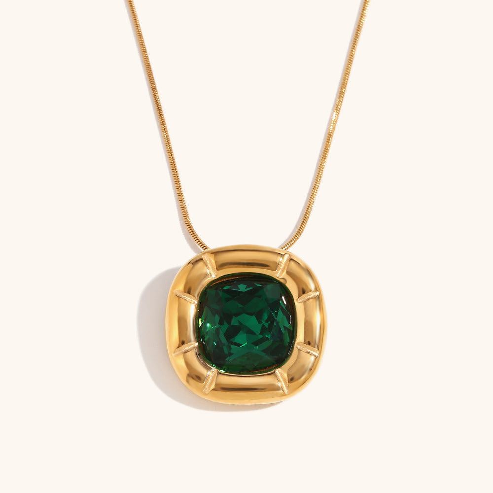 Green/Blue/White Retro Pendant Cushion Diamond Luxury 18k Gold Plated Necklace Earring Ring Jewelry Set | Mix Mix Style-Mix MIx Style